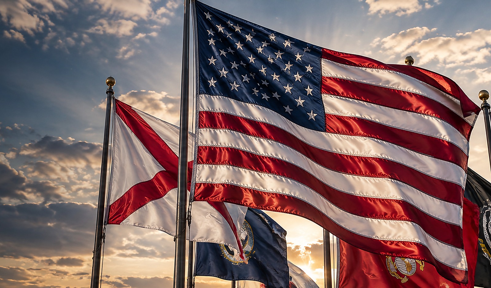 American and state flags
